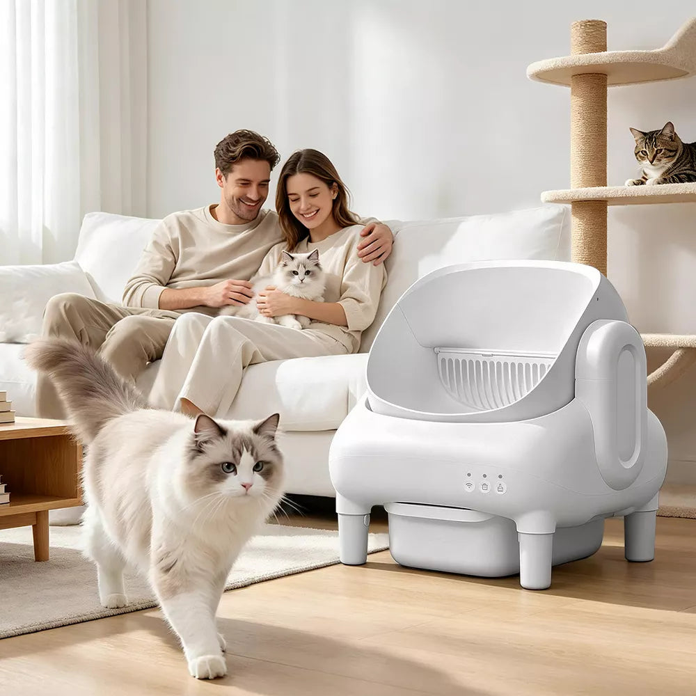 Cumrige Self Cleaning Litter Box Open Top Automatic Litter Box with App Control for Multiple Cats Grey