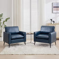 TYBOATLE Blue Leather Accent Chair Set of 2, Mid-Century Modern Comfy Armchair for Living Room, Lobby, Office, Reception