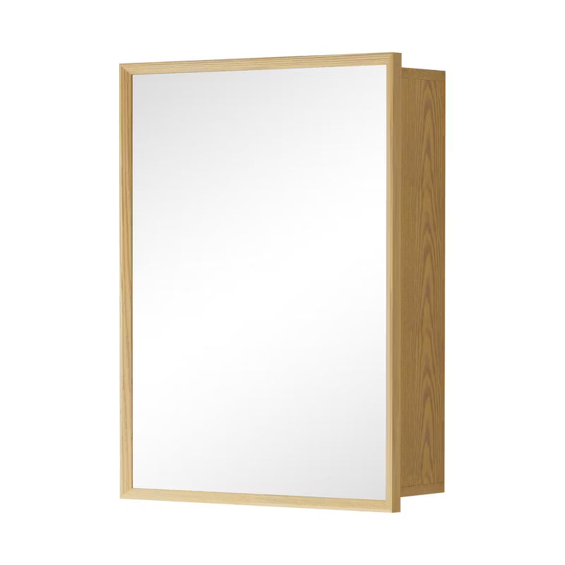 20"x28" Wall Mounted Mirror Cabinet, Functional Bathroom Storage with Oak Wood Frame and Adjustable Shelves