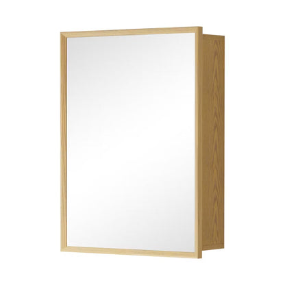 20"x28" Wall Mounted Mirror Cabinet, Functional Bathroom Storage with Oak Wood Frame and Adjustable Shelves