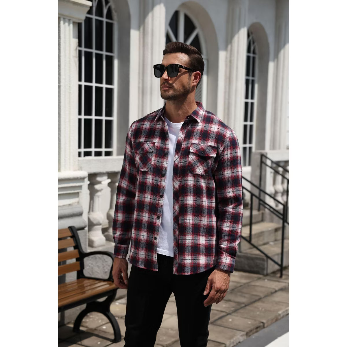 COOFANDY Men's Buffalo Plaid Flannel Shirt Jacket Long Sleeve Button Down Shacket for Outdoors-GW678-S
