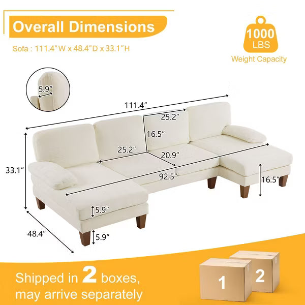 Karl Home |111.2 in. W Pillow Top Arm 3-Piece U-shaped Chenille Sectionals in Beige