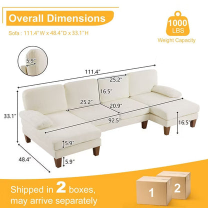 Karl Home |111.2 in. W Pillow Top Arm 3-Piece U-shaped Chenille Sectionals in Beige