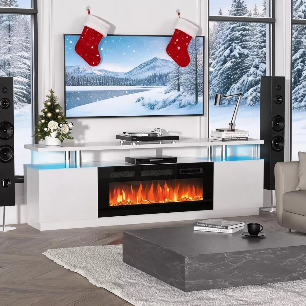 Garvee 60" Electric Fireplace TV Stand with 30" Insert – Remote Control, 1500W Heater, White
