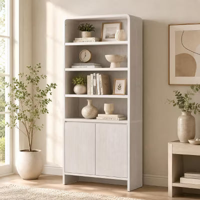 AMERLIFE 71" Modern Bookcase with Storage Cabinet, 6-Tier Adjustable Shelves, White