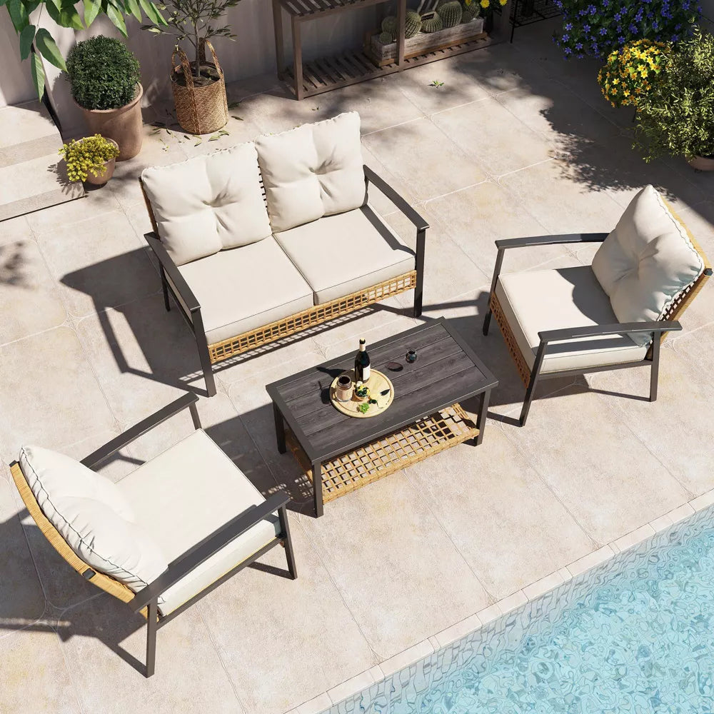 LAUSAINT HOME 4-Piece Patio Conversation Set, Oversized Outdoor Furniture Set