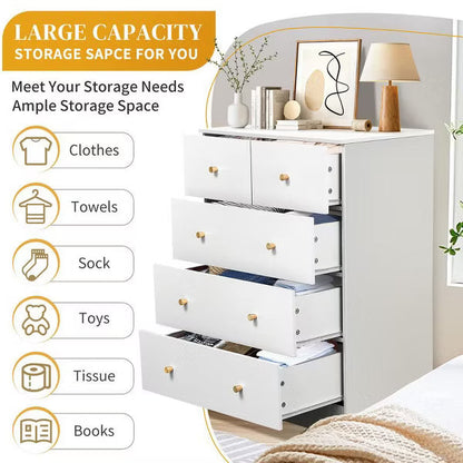 Karl Home 5-Drawer Dresser for Bedroom and Chest of Drawers with Sturdy Construction Wood Storage Organizer for Closet white