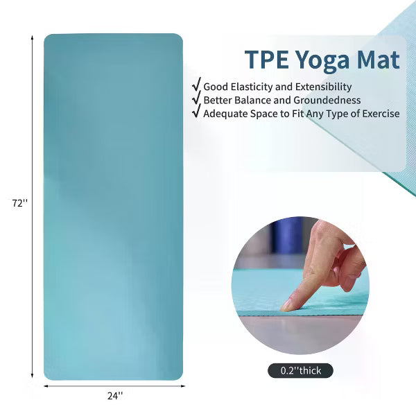 Yoga Mat, Non-Slip TPE Exercise Mat, 72" x 24" Multi-Purpose Workout Mat for Women, Pilates, Fitness & Floor Exercises, Green