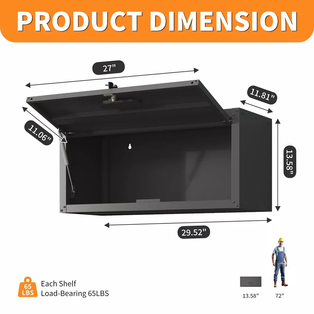 VIYET Heavy Duty Wall Mounted Tool Storage Cabinet, Lockable Steel Garage Cabinet with Lift-Up Door, Industrial Wall Organizer