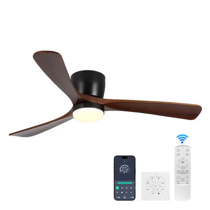 Wanze of Ocean 42 In. Indoor 3 Solid Wooden Blade Ceiling Fan with Dimmable LED Light, DC Motor, App Control For Bedroom Living Room and kitchen