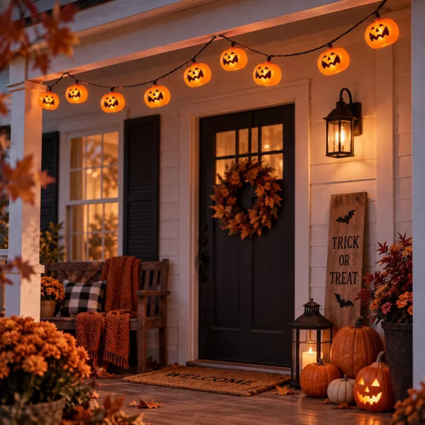 8.5ft Halloween Pumpkin String Lights 10-Count LED Jack-O-Lantern Plug-In Lights for Indoor Outdoor Decor Orange