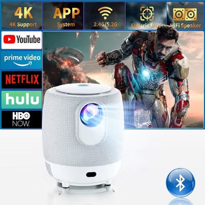 Portable 4K Projector with WiFi 6 & Bluetooth, Electric Focus, 187" Display, for TV Stick/Phone, HDMI USB, Indoor Outdoor