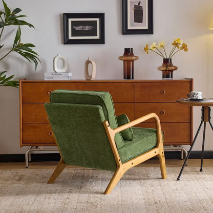 Karl Home Green Mid Century Solid Wood Accent Chair Chenille Armchair