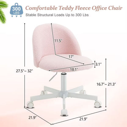 Karl Home | Teddy Fleece Home Office Chair Small Vanity Chair for Girls Desk Ergonomic Rolling Swivel Computer Chair with Back