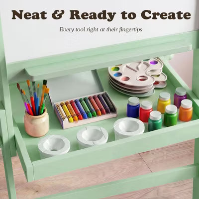 Kinder King Kids Art Easel, 4-in-1 Magnetic Whiteboard, Chalkboard and Paper Roll Drawing Board with Storage Tray, Green