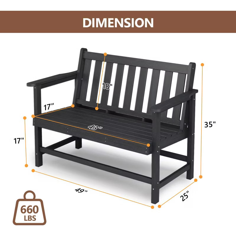 Karl Home | 49 in. 2-Person HDPE Patio Bench