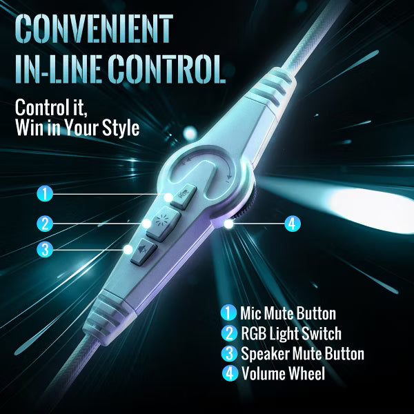 Pro USB Gaming Headset for PC, Computer Headphones with Noise-Cancelling Mic, 7.1 Surround Sound, RGB Light - Wired for PS4/PS5/Laptop Silver