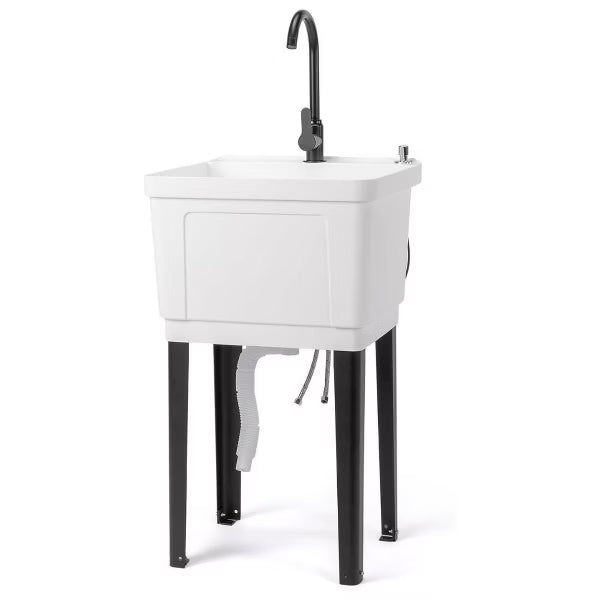 Karl Home Freestanding Plastic Utility Sink With Stainless Steel Faucet