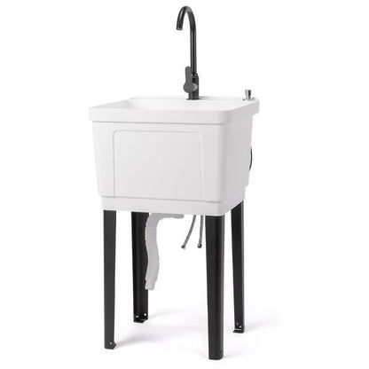 Karl Home Freestanding Plastic Utility Sink With Stainless Steel Faucet