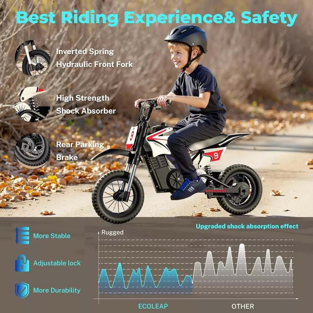 ECOLEAP K1 Kids Electric Dirt Bike 36V – 16MPH Fast, 14-Mile Range, 700W Peak Motor, 3-Speed Modes, 12" Off-Road Tires, UL,Ages 3-10,Red