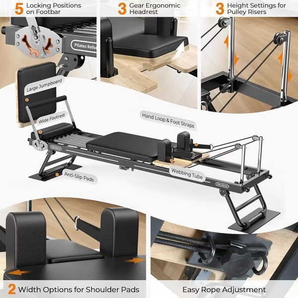 FEIERDUN Foldable Pilates Reformer,89.3inch Pilates Machine & Equipment for Home use,Suitable for Advanced and Beginners Users,Up to 300 lbs Capacity