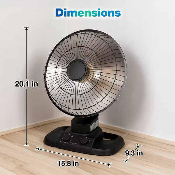 Romswi 1200W Parabolic Radiant Heater, 16-Inch Oscillating Electric Space Heater with 2 Heat Settings, 120-Min Timer, Tip-Over & Overheat Protection