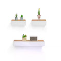 3-Piece Floating Wall Shelves, 23.62" Wood Set for Bedroom, Bathroom, Living Room, Kitchen, Hanging Storage for Books, Plants & Decor, Tan+White