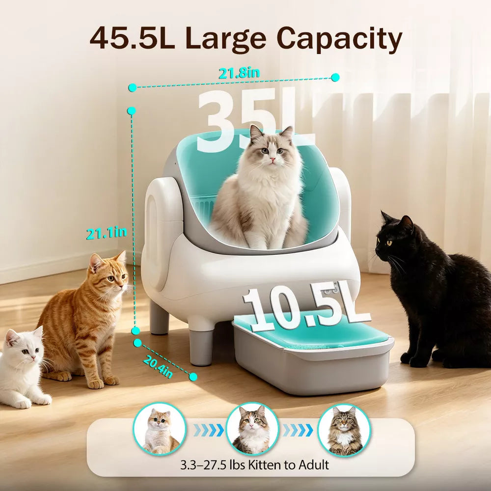 Cumrige Large Capacity Self Cleaning Automatic Cat Litter Box for Multiple Cats Grey