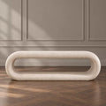 LauKingdom 52.17" Warm Oatmeal Beige Chenille Upholstered Waterfall Bench with Open Storage, Curved End of Bed Ottoman for Bedroom Entryway