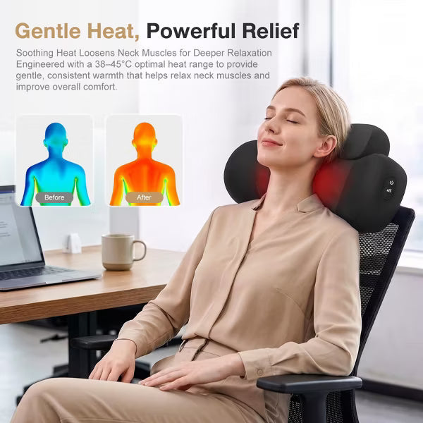 Morfone Neck Massager with Heat,3 Intensity Levels&Bi-Directional Kneading,Ergonomic Pillow for Neck Pain Relief,Cervical Massage Pillow,10Min Timer