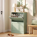 Narrow Shoe Storage Cabinet for Entryway with 2 Flip Drawers, Adjustable Shelves, Hidden Shoe Organizer with Light Oak Top