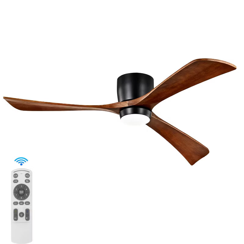 Wanze of Ocean 52 in. 3-Blade Smart Indoor Flush Mount Ceiling Fan with Remote Control, Noiseless Reversible DC Motor, Dimmable LED Light