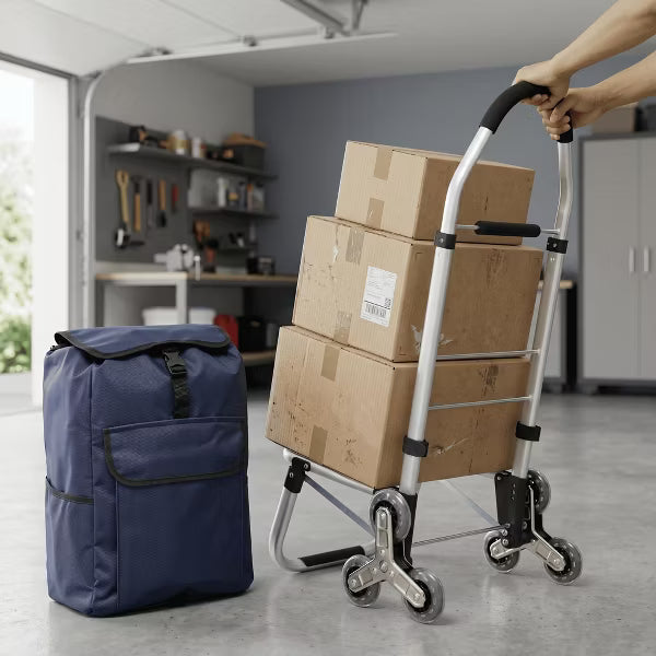Foldable Stair Climbing Shopping Trolley, Stainless Steel Tri-Spinner Wheels, Removable Waterproof Oxford Bag, Blue