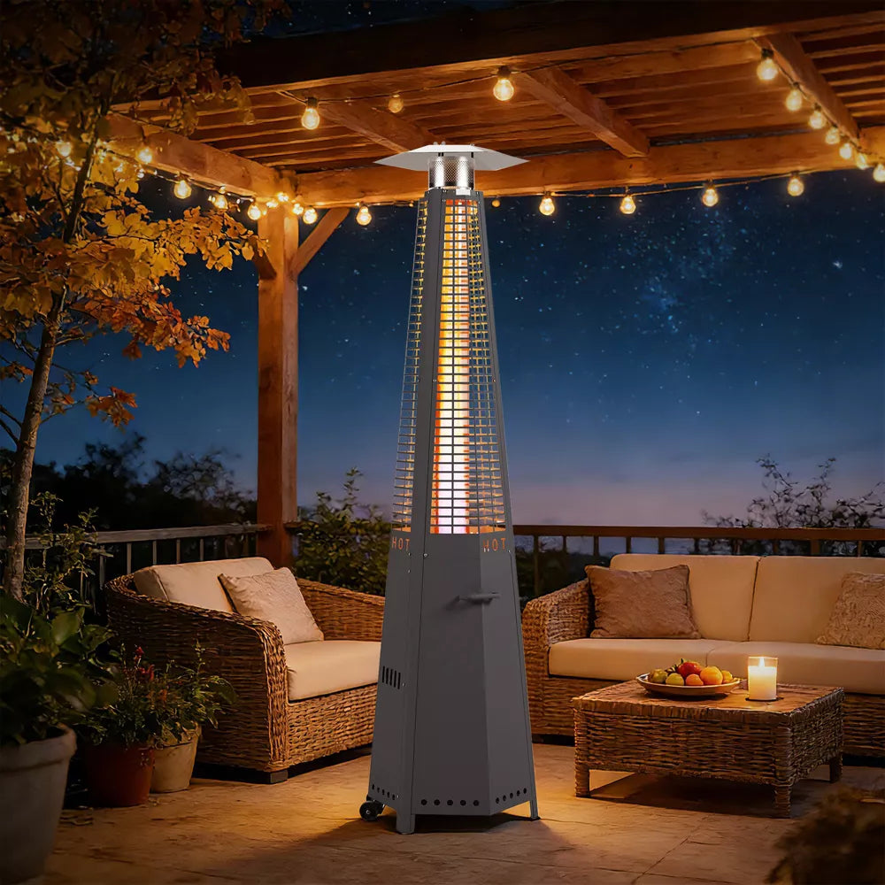 LAUSAINT HOME Hexagon 48000 BTU Patio Heater Stainless Steel Propane Heater with Quartz Glass Tube and Tip Over Protection