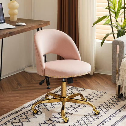 Karl Home | Modern Velvet Desk Chair with Wheels Gold Base Swivel Chair Ergonomic Task Chair for Home Office Small Computer Chair Vanity Chair