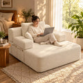 LauKingdom Oversized Corduroy Convertible Sofa Bed, 2-in-1 Frameless Chaise Lounge with 3 Pillows and Side Pockets for Apartment, Dorm and Guest Room