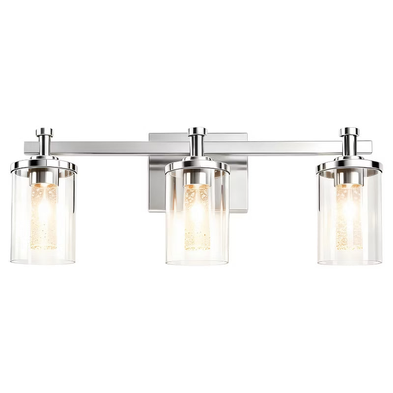 Wanze of Ocean 3-Light LED Bathroom Vanity Light, Crystal Wall Sconce with Bubble Glass Shade, Chrome Bathroom Fixture for Mirror, 3 CCT