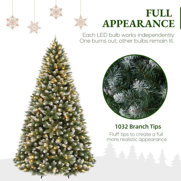 VIVATREES 6ft Prelit Christmas Tree Artificial Flocked with Warm White LED Lights Hinged Branches Metal Stand