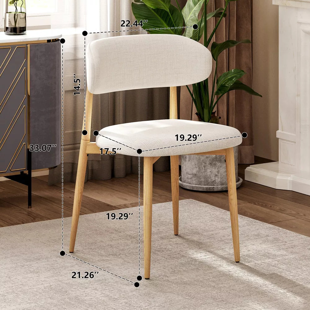 Wooden Dining Chairs Set of 2, Modern Fabric Upholstered Kitchen Side Chairs, Farmhouse Dining Room Chair with Foot Pegs