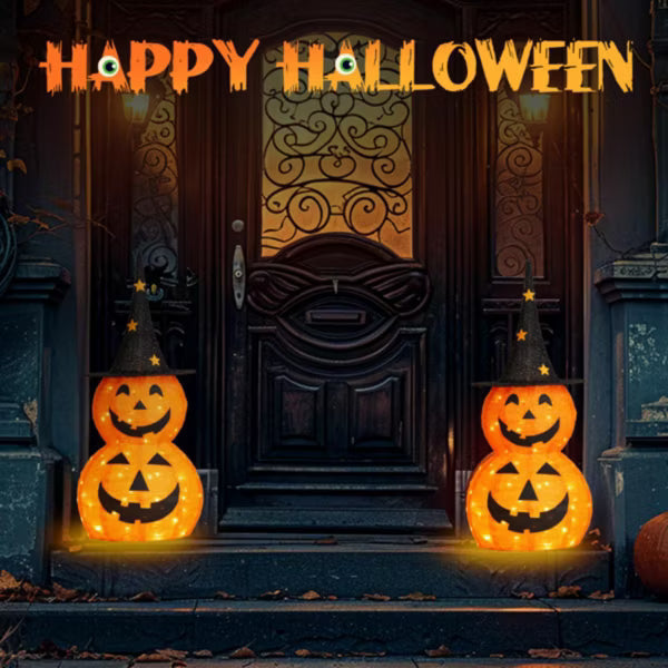 Laukingdom 2pc 3ft Halloween Collapsible Pumpkin Decorations with 150 LED Lights, Lighted Pumpkin Yard Decor for Indoor Outdoor Holiday Party Display