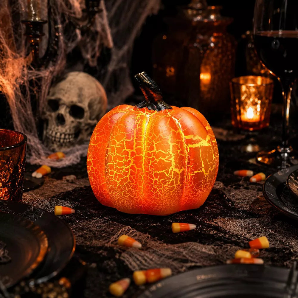 Laukingdom LED Halloween Pumpkin Lantern Resin Pumpkin Lamp Multiple Shapes Halloween Dress Up Props