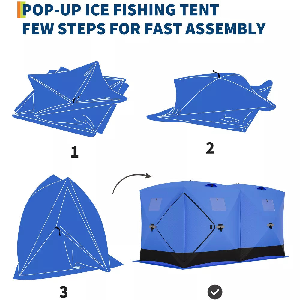Garvee Ice Fishing Tent, 6-8 Person Pop-Up Insulated Shelter, 140 x 70.8 x 79 in