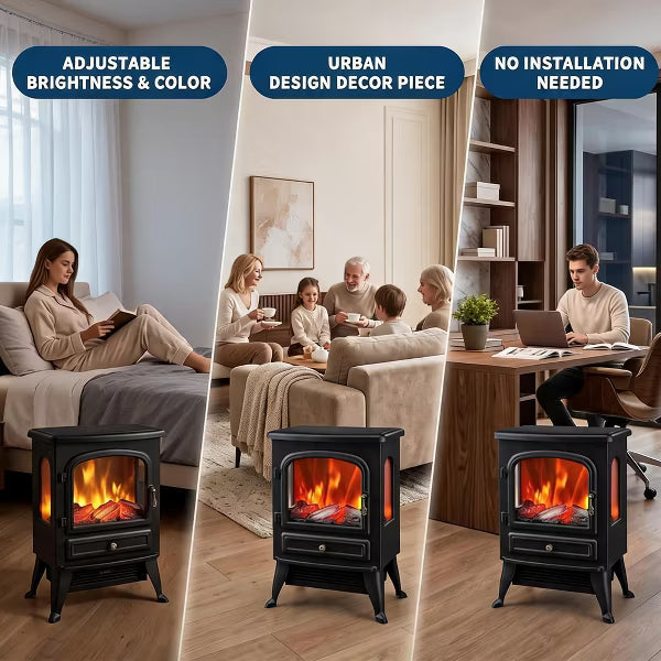 Garvee Freestanding Electric Fireplace Stove with 3-Sided Glass, 750W/1500W Heater with Thermostat, 5118 BTU, Multicolor Flame