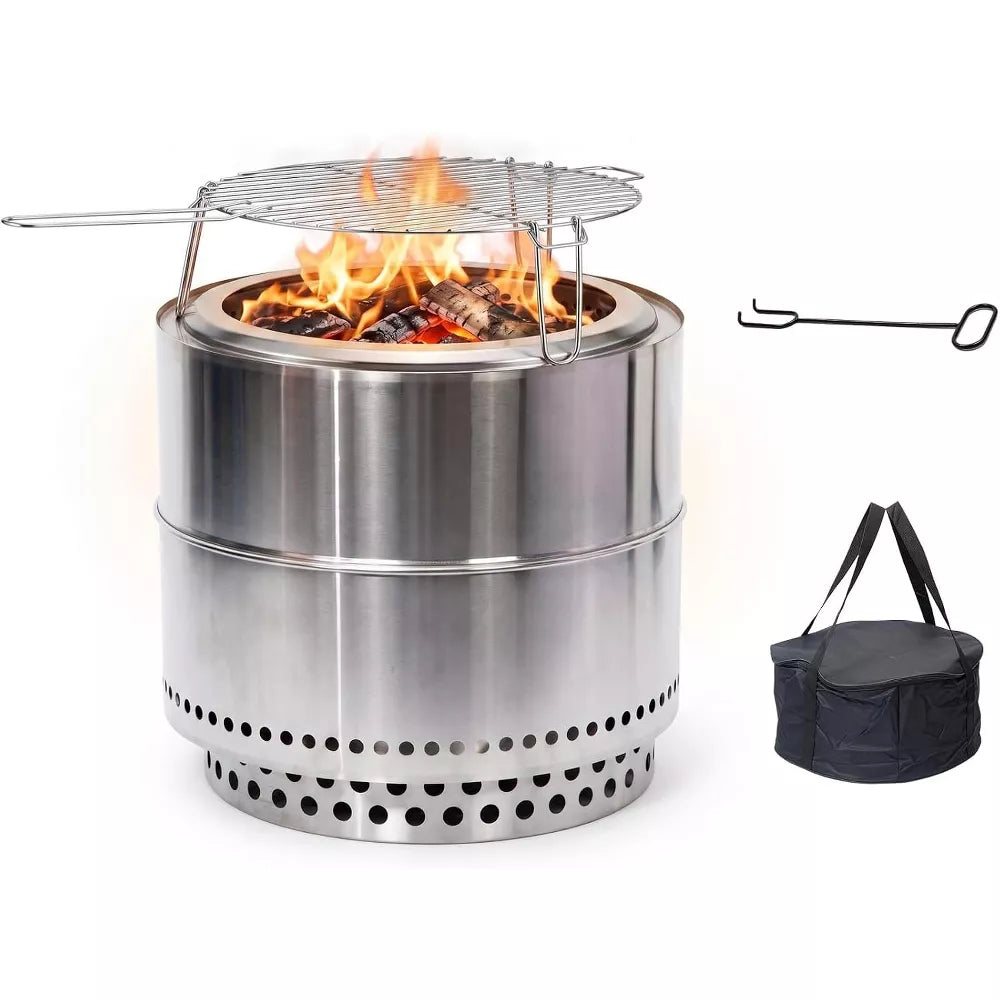 LAUSAINT HOME 19.7" Smokeless Fire Pit, Stainless Steel Fireplace