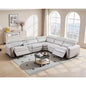 AMERLIFE 129" Power Reclining L-Shaped Sectional Sofa with Console & Speakers, 5-Seater Leather Couch, Light Grey