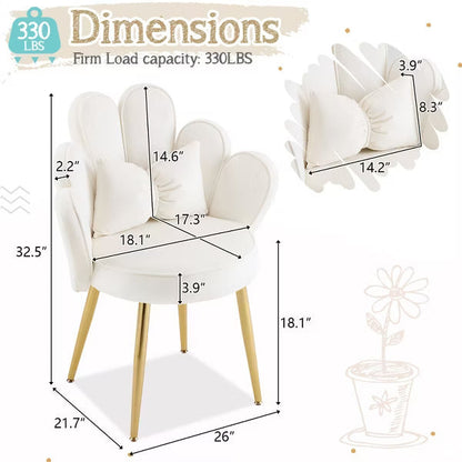 Karl Home Glam Style Scalloped Petal Tufted Velvet Accent Chair with Pillow, Gold Plated Legs Upholstered Vanity chair for Living Room Bedroom Vanity