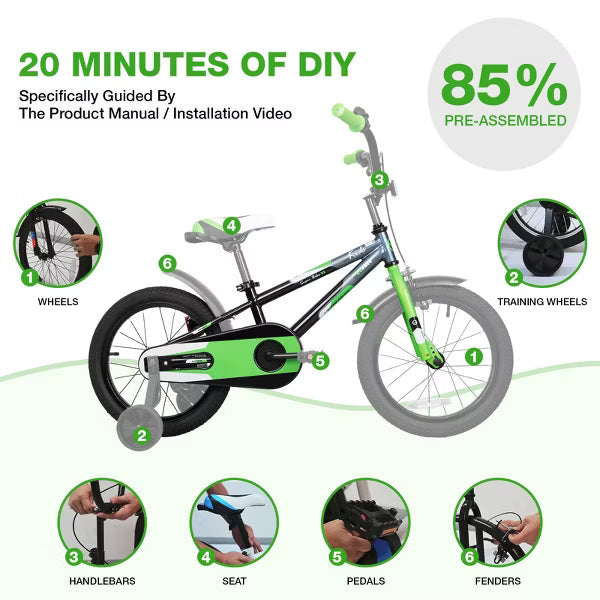 Hykolity Kids Bike Boy Girl Bicycle 16 inch for Children Child Sport Bike with Training Wheels Black Green