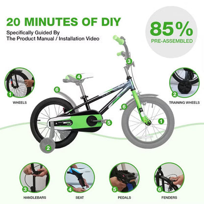 Hykolity Kids Bike Boy Girl Bicycle 16 inch for Children Child Sport Bike with Training Wheels Black Green