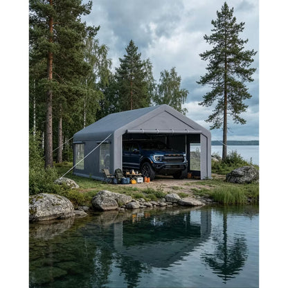 12x20 ft Portable Heavy Duty Carport Garage, 200g PE Canopy with Roll-Up Doors & Windows, Outdoor Storage Shelter for Vehicles & Events