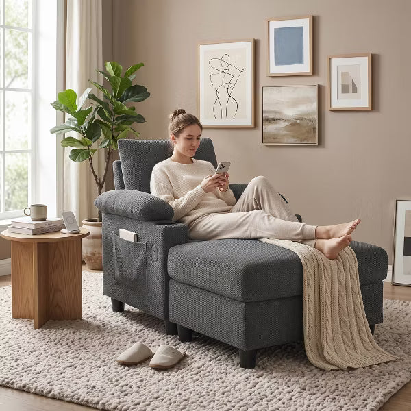 LauKingdom Charcoal Gray 2-Piece Accent Chair and Storage Ottoman Set, Push Back Recliner with USB Ports for Apartment Living Room Dorm